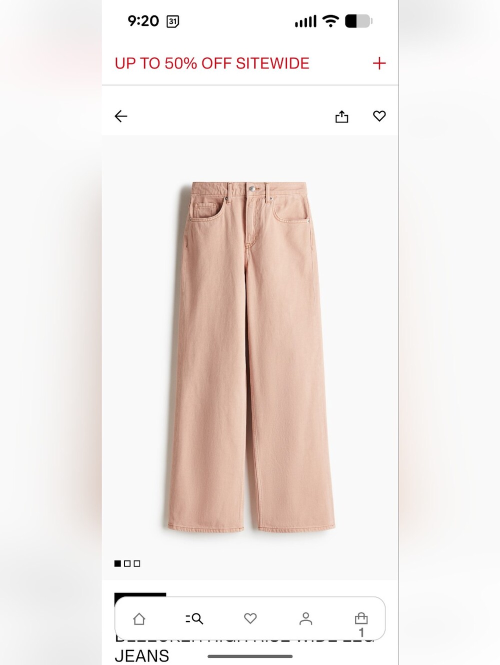 NWT H and M Divided Blush Pink Wide-Leg Jeans- Sz 8/ EU 40